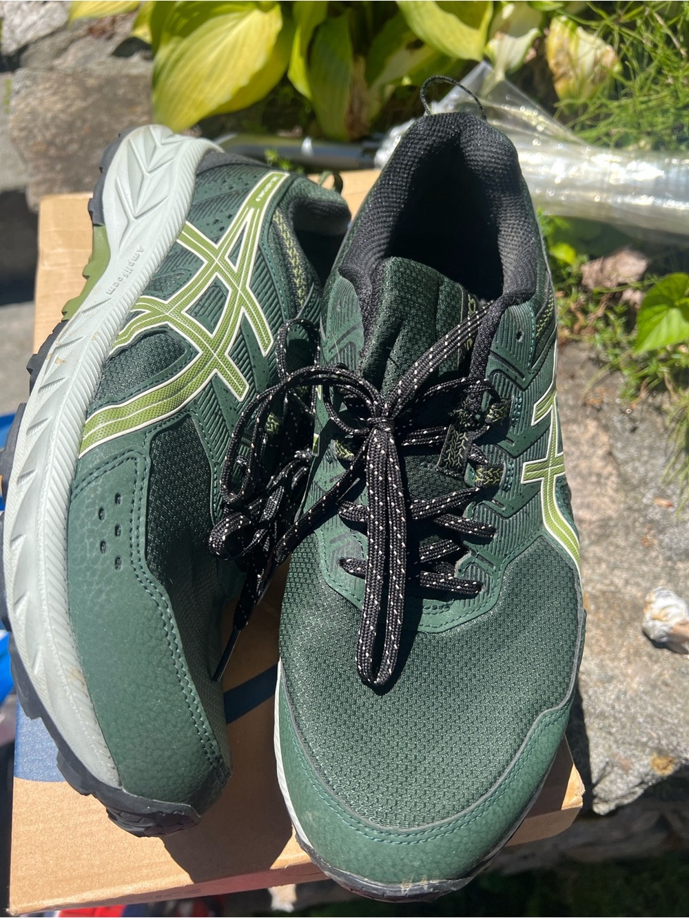 Asics Dark Green Trail Running Sneakers with Light Green Accents